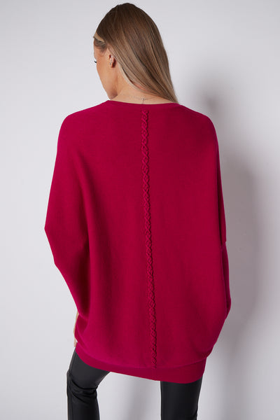 Fuchsia Batwing Sleeve Jumper with Pockets