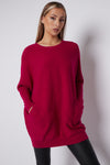 Fuchsia Batwing Sleeve Jumper with Pockets