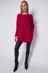 Fuchsia Batwing Sleeve Jumper with Pockets