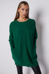 Green Batwing Sleeve Jumper with Pockets