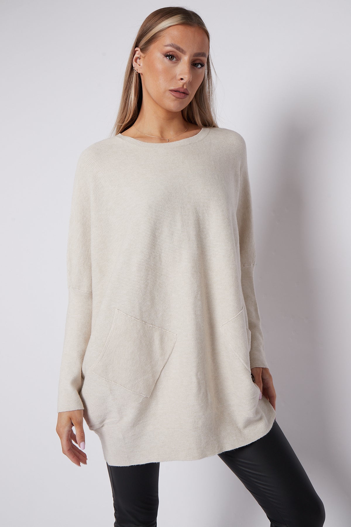 Ivory Batwing Sleeve Jumper with Pockets Aftershock London