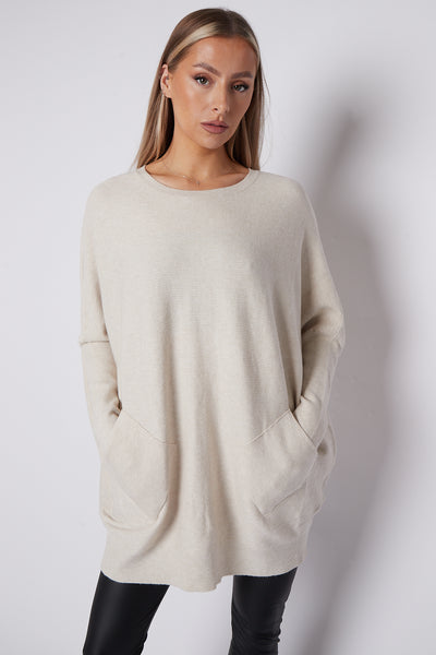 Ivory Batwing Sleeve Jumper with Pockets