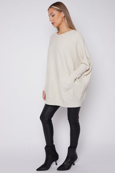 Ivory Batwing Sleeve Jumper with Pockets