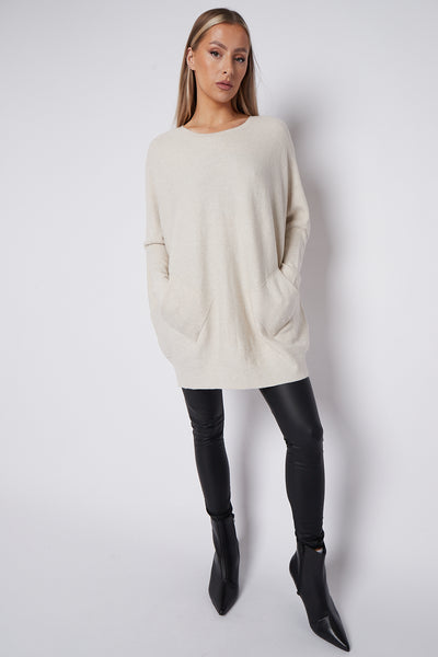 Ivory Batwing Sleeve Jumper with Pockets