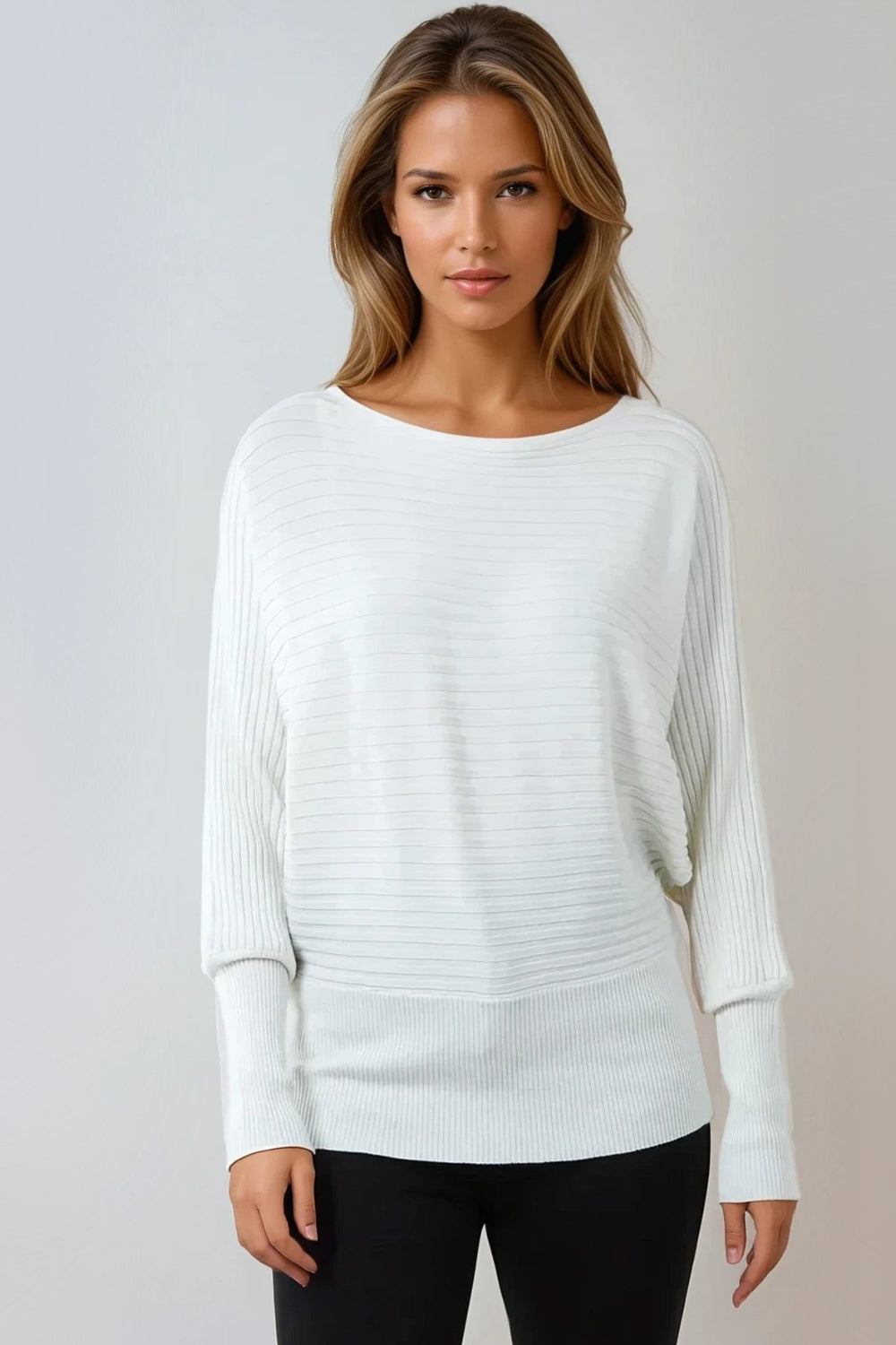 Ivory Long Sleeve Ribbed Jumper