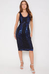 Blue Sequin Sleeveless Midi Dress