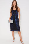 Blue Sequin Sleeveless Midi Dress