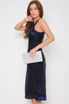 Blue Sequin Sleeveless Midi Dress