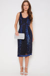 Blue Sequin Sleeveless Midi Dress