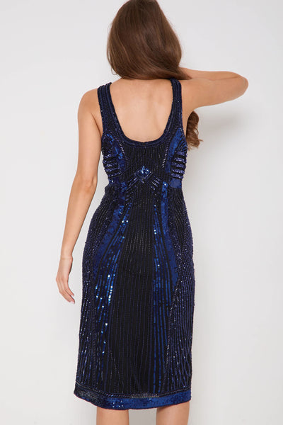 Blue Sequin Sleeveless Midi Dress