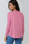 Fuchsia Breton Stripe Round Neck Top