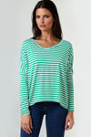 Jade Green Breton Stripe Round Neck Top