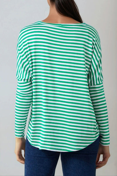 Jade Green Breton Stripe Round Neck Top