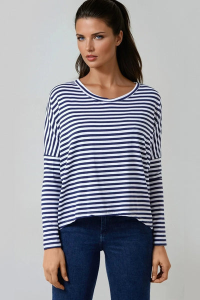 Navy Breton Stripe Round Neck Top