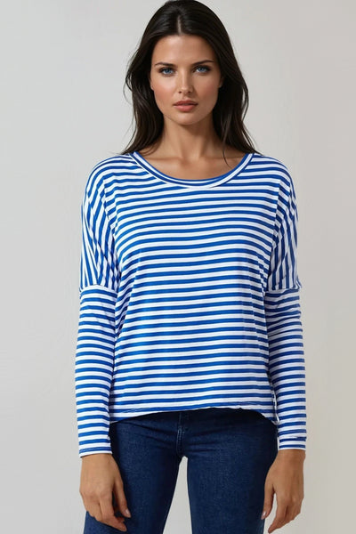 Royal Blue Breton Stripe Round Neck Top