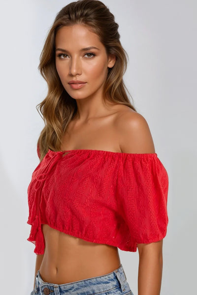 Red Broderie Crop Top