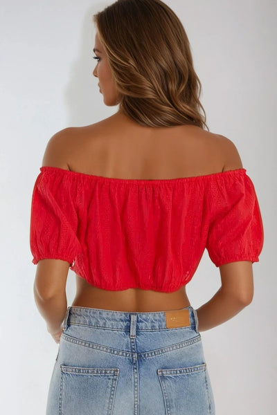 Red Broderie Crop Top