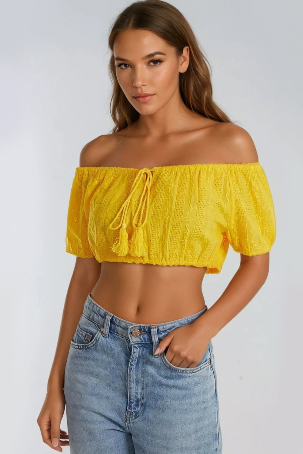 Yellow Broderie Crop Top