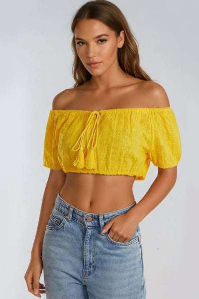 Yellow Broderie Crop Top