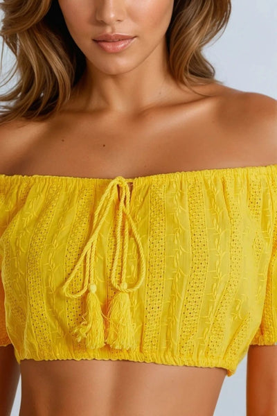 Yellow Broderie Crop Top