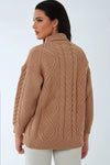 Camel Cable Knit Roll Neck Jumper