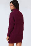 Berry Cable Knit Roll Neck Jumper Dress