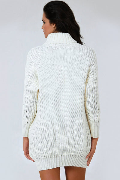 Cream Cable Knit Roll Neck Jumper Dress