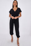 Black V-Neck Belted Jumpsuit