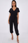 Black V-Neck Belted Jumpsuit