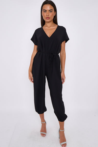 Black V-Neck Belted Jumpsuit