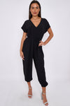 Black V-Neck Belted Jumpsuit