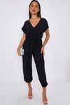 Black V-Neck Belted Jumpsuit