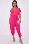 Fuchsia V-Neck Belted Jumpsuit