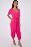 Fuchsia V-Neck Belted Jumpsuit