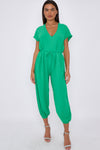 Jade Green V-Neck Belted Jumpsuit