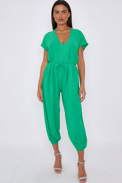 Jade Green V-Neck Belted Jumpsuit