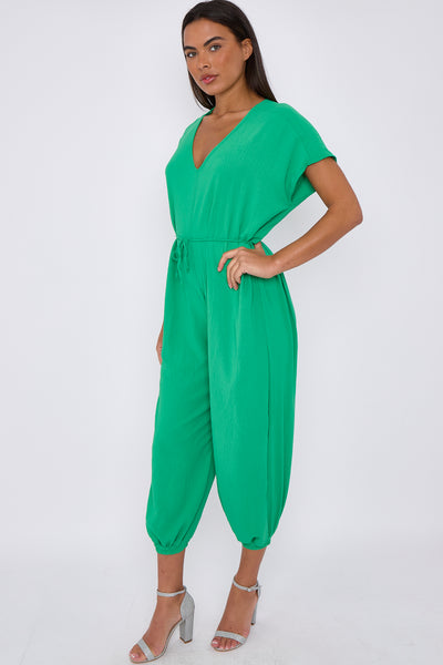 Jade Green V-Neck Belted Jumpsuit