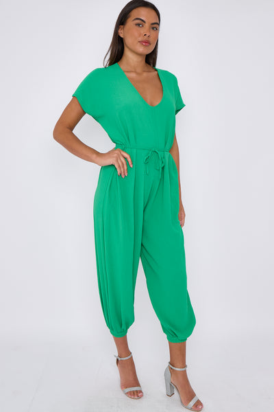 Jade Green V-Neck Belted Jumpsuit