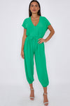 Jade Green V-Neck Belted Jumpsuit