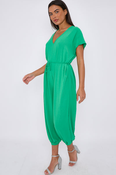 Jade Green V-Neck Belted Jumpsuit