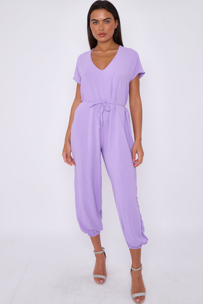 Lilac V-Neck Belted Jumpsuit