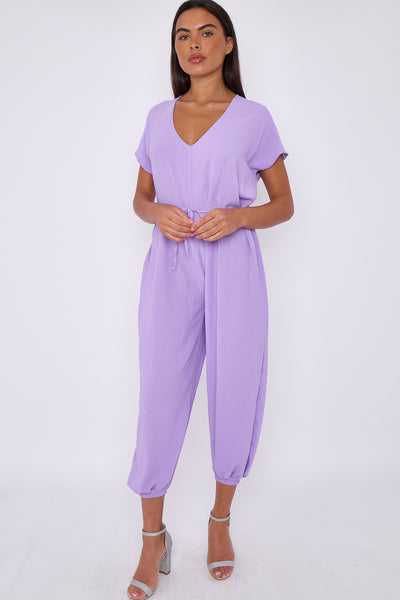 Lilac V-Neck Belted Jumpsuit