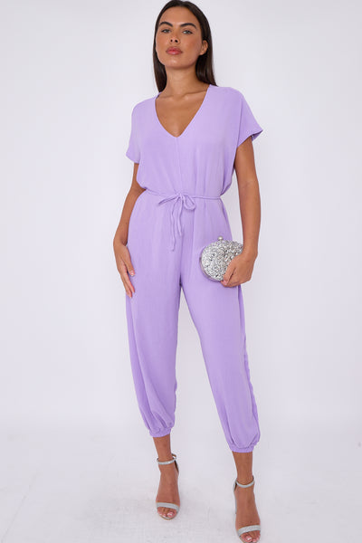 Lilac V-Neck Belted Jumpsuit