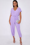 Lilac V-Neck Belted Jumpsuit