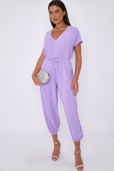 Lilac V-Neck Belted Jumpsuit