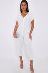 White V-Neck Belted Jumpsuit