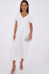 White V-Neck Belted Jumpsuit