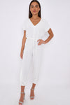 White V-Neck Belted Jumpsuit