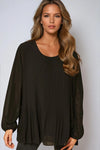 Black Long Sleeve Pleated Blouse