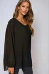 Black Long Sleeve Pleated Blouse